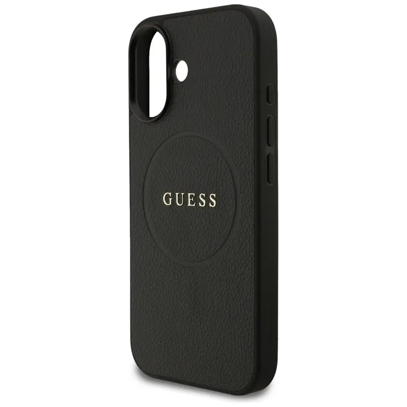 Guess Grained Ring MagSafe – dėklas iPhone 17 (juodas)