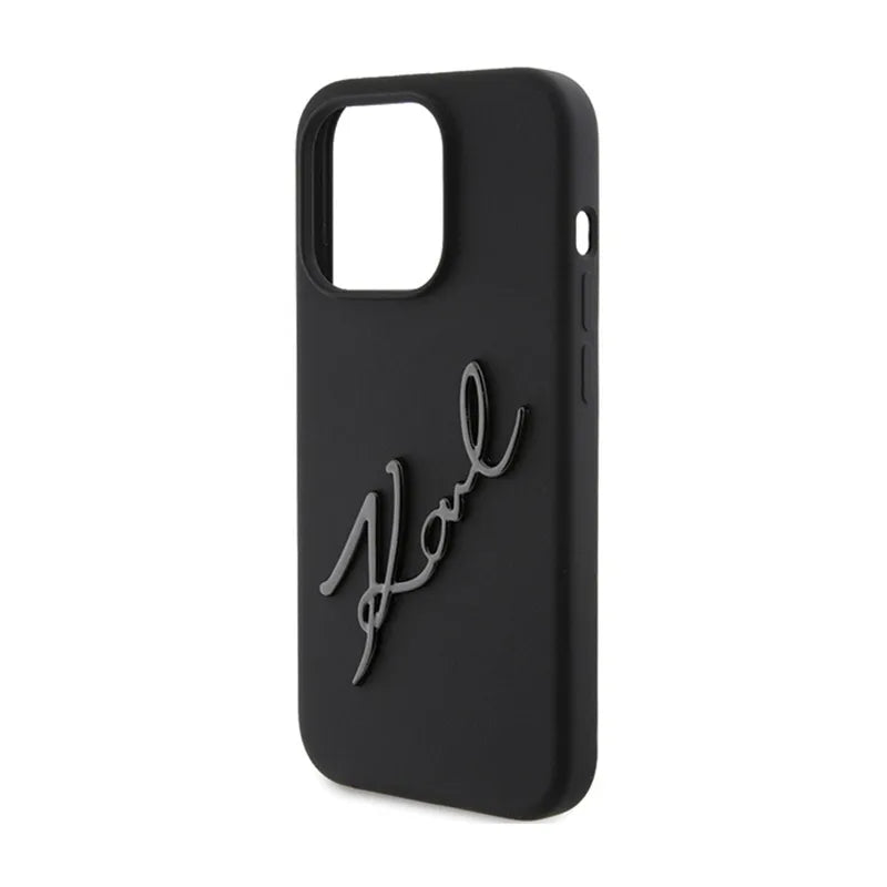 Karl Lagerfeld Silicone Karl Script - dėklas, skirtas iPhone 15 Pro (juodas)