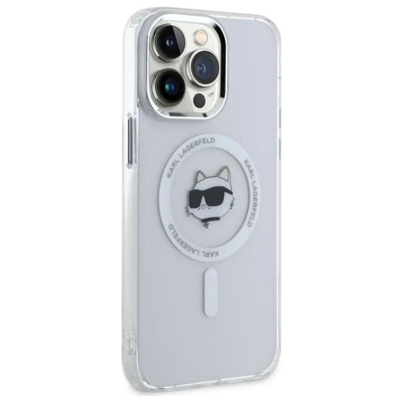Karl Lagerfeld IML Metal Choupette Head MagSafe - dėklas iPhone 14 Pro Max (baltas)