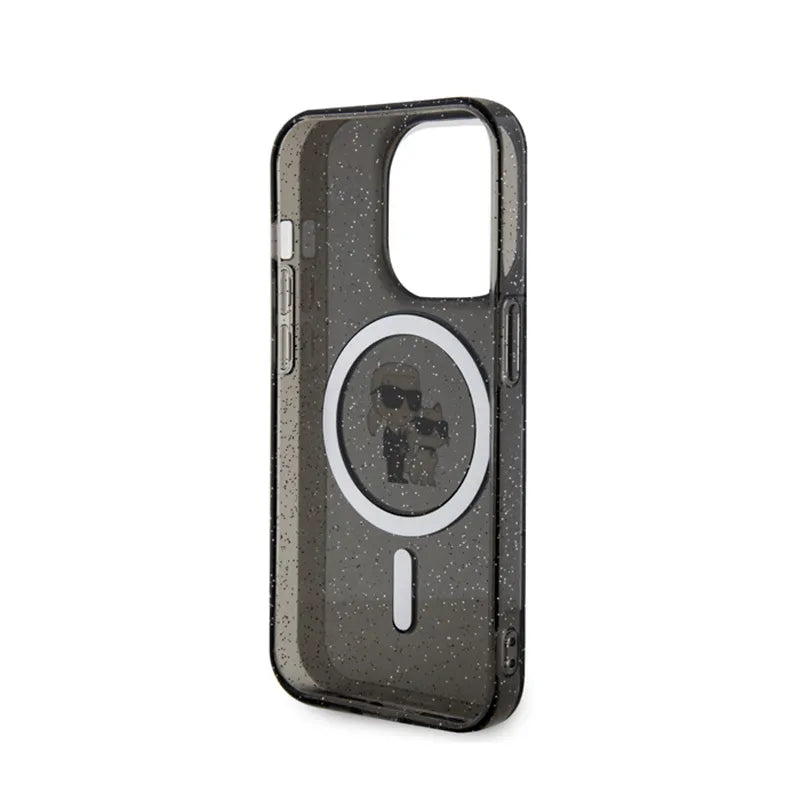 Karl Lagerfeld Karl & Choupette Glitter Magsafe – dėklas iPhone 15 Pro (juodas)