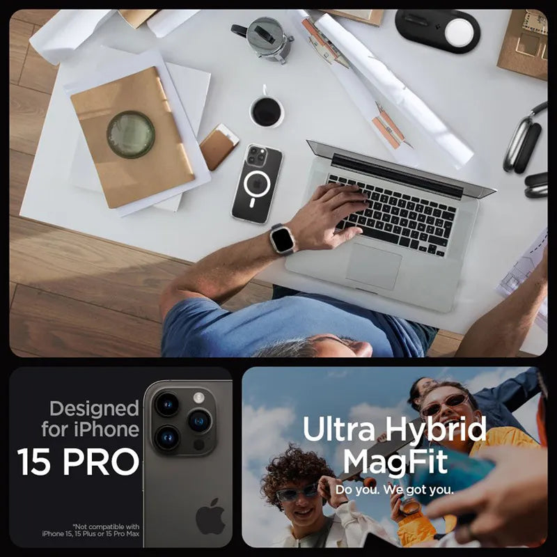 Spigen Ultra Hybrid MagSafe – dėklas iPhone 15 Pro (baltas)