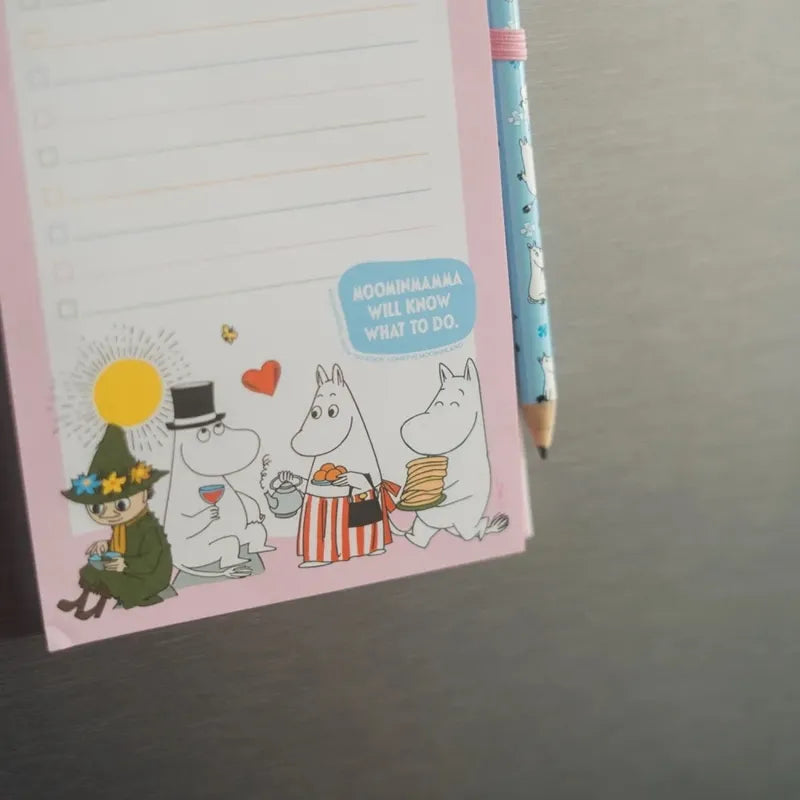 Moomins - magnetinė užrašų knygelė / pirkinių sąrašas šaldytuvui + pieštukas (10 x 21 cm)
