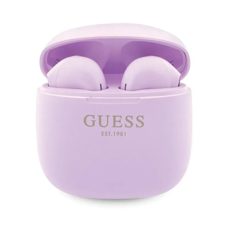 Guess True Wireless Script Logo BT5.3 – TWS ausinės su įkrovimo dėklu (violetinės)