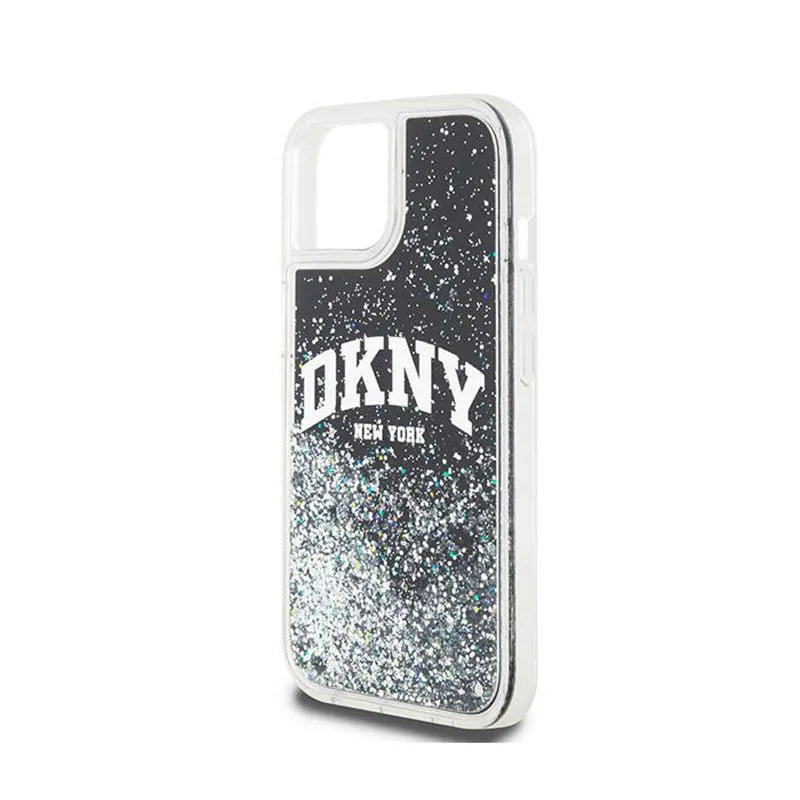 DKNY Liquid Glitter Big Logo – Dėklas, skirtas iPhone 15 / 14 / 13 (juodas)