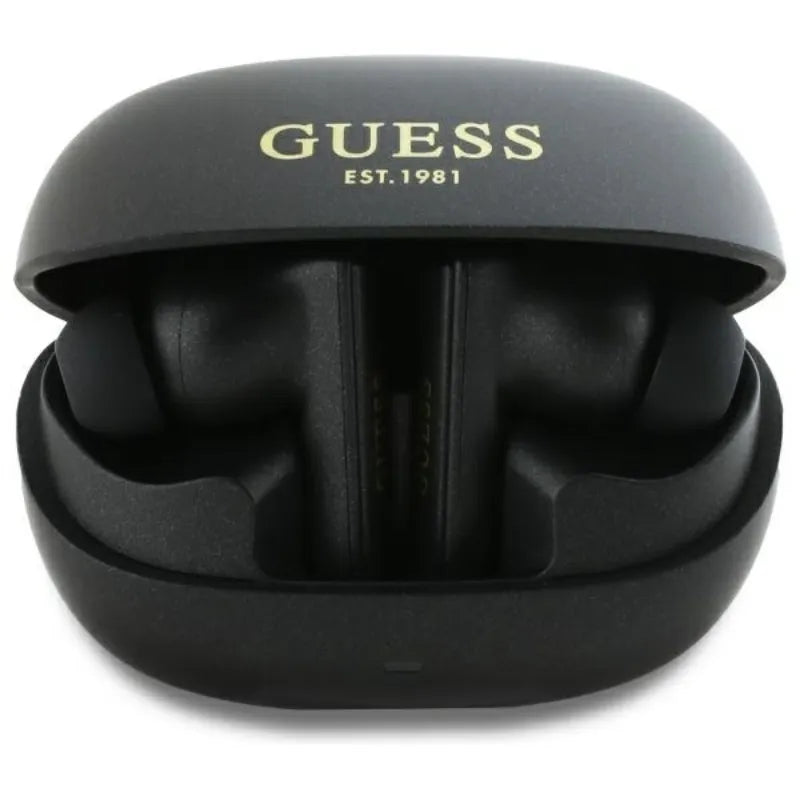 Guess Capsule Printed Logo – „Bluetooth“ TWS ANC & ENC ausinės + įkrovimo dėklas (juodos)