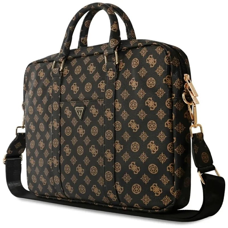 Guess 4G Peony Front Pocket Zipper Triangle Logo - nešiojamojo kompiuterio krepšys 16" (juodas)