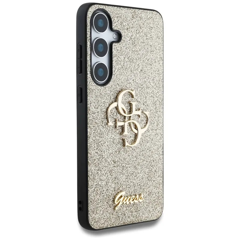 Guess Fixed Glitter Big 4G Metal Logo – dėklas Samsung Galaxy S25 (auksinis)