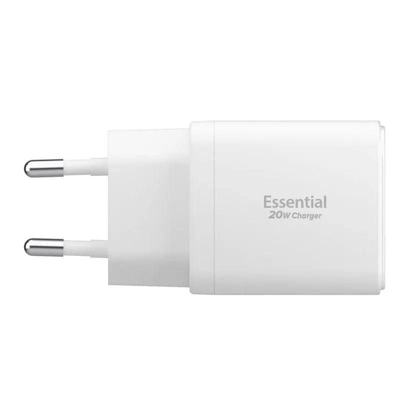 Spigen Essential EE202EU GaN Pro – USB-C + USB-A 20W sieninis įkroviklis (baltas)