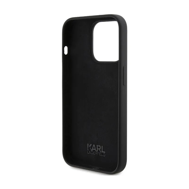 Karl Lagerfeld Silicone Karl Script - dėklas, skirtas iPhone 15 Pro (juodas)