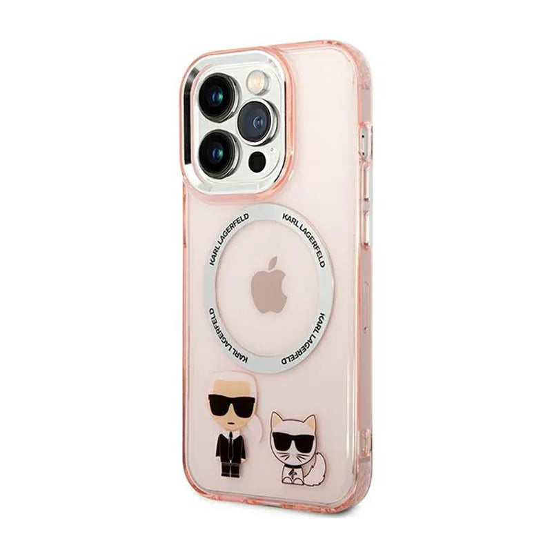 Karl Lagerfeld Karl&Choupette Aluminium MagSafe dėklas iPhone 14 Pro (rožinis)