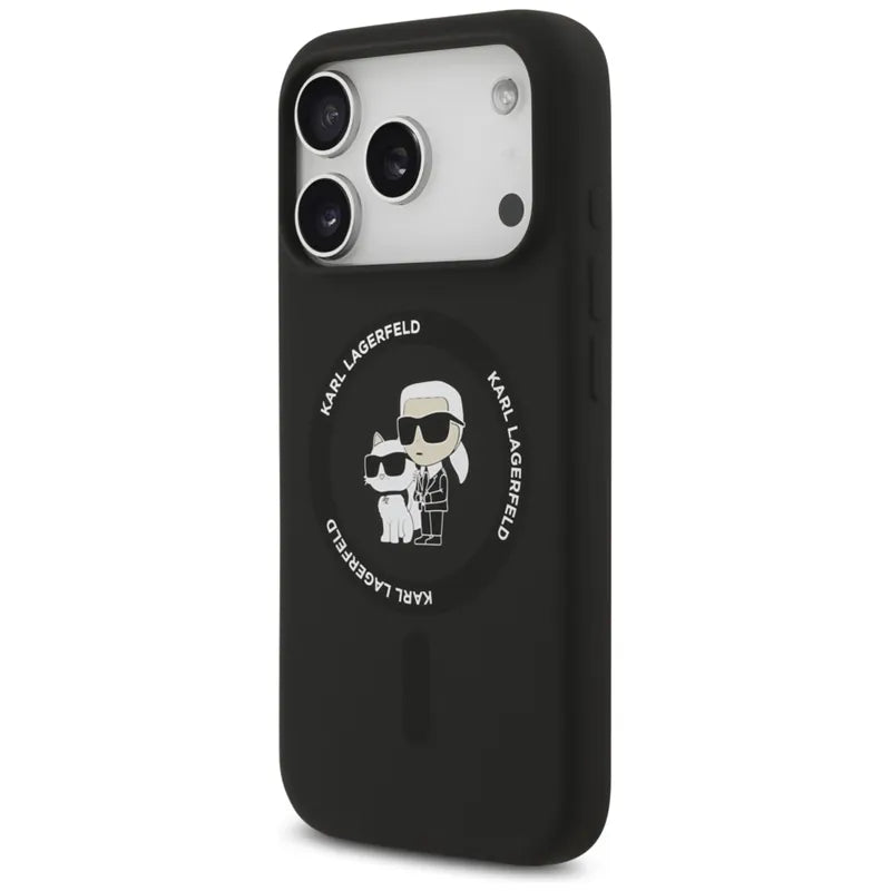 Karl Lagerfeld Silicone Karl & Choupette Ring MagSafe - Dėklas iPhone 17 Pro Max (juodas)