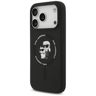 Karl Lagerfeld Silicone Karl & Choupette Ring MagSafe - Dėklas iPhone 17 Pro Max (juodas)