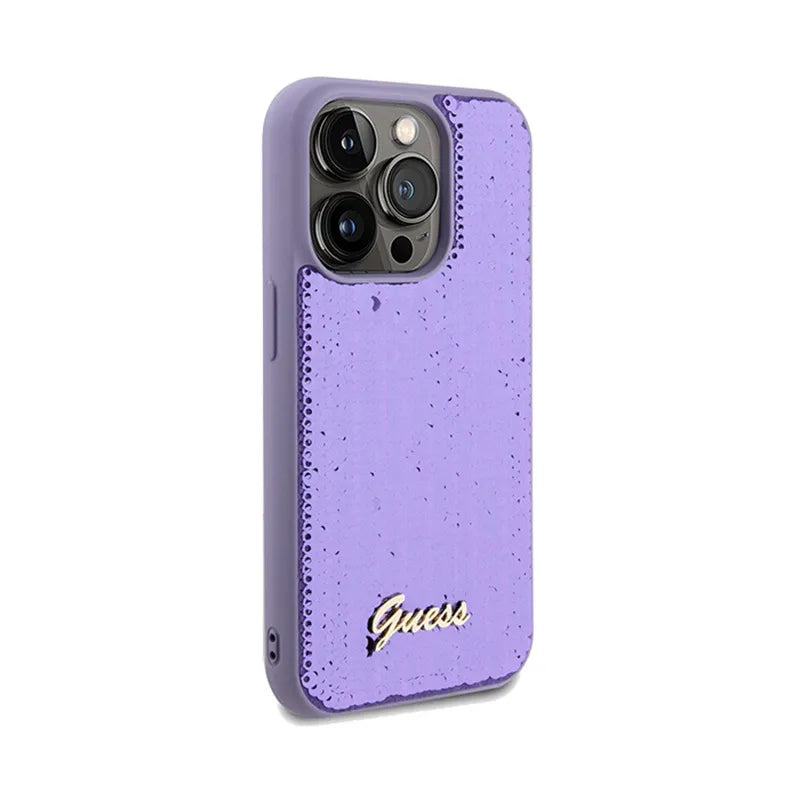 Guess Sequin Script Metal - Dėklas, skirtas iPhone 14 Pro Max (violetinis)