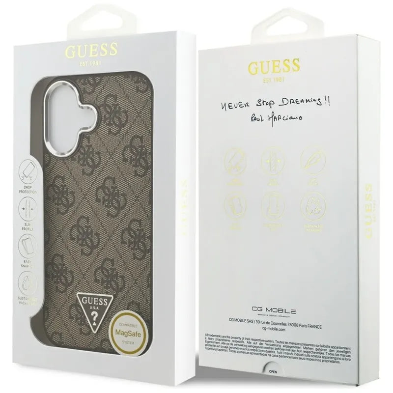 Guess 4G Triangle Logo MagSafe – Dėklas iPhone 17 (ruda)