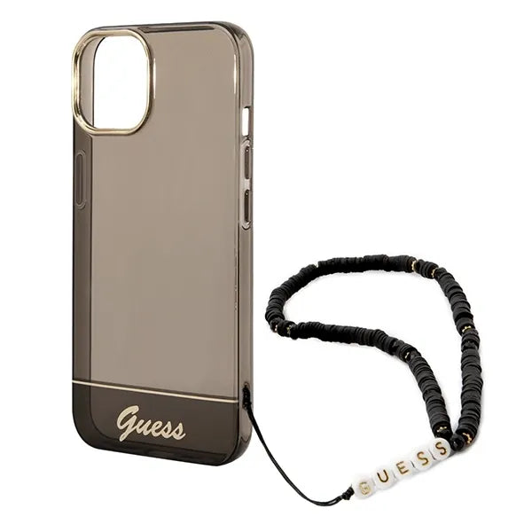 Guess Translucent Pearl Strap – dėklas iPhone 14 Plus (juodas)