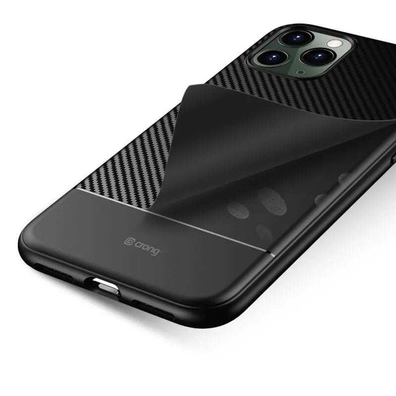 Crong Prestige Carbon dėklas – iPhone 11 Pro Max dėklas (juodas)