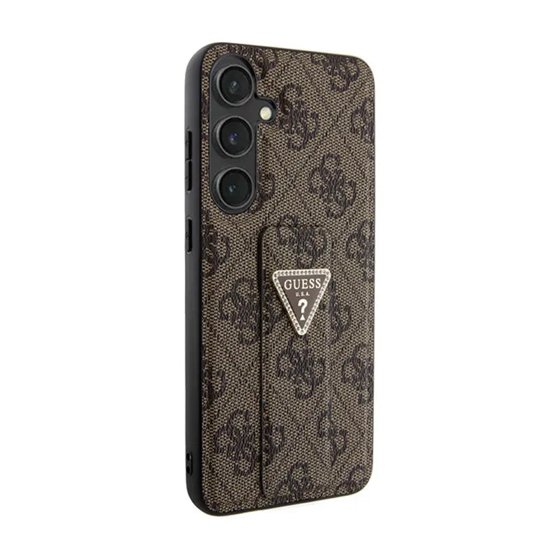 Guess Grip Stand 4G Triangle Strass Logo - Dėklas Samsung Galaxy S24 (Ruda)