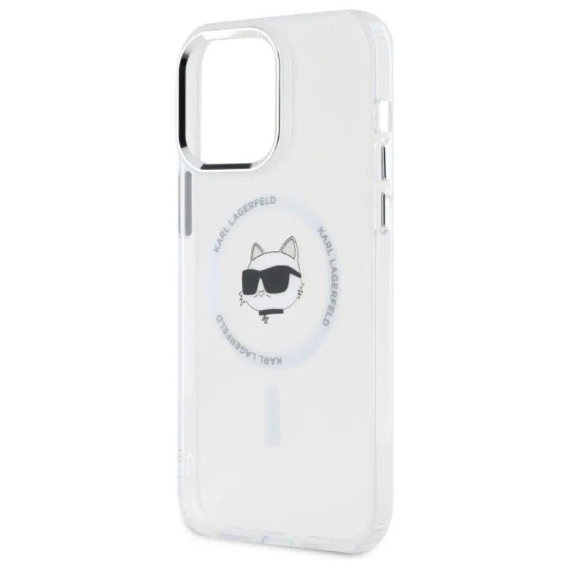 Karl Lagerfeld IML Metal Choupette Head MagSafe - dėklas iPhone 14 Pro Max (baltas)