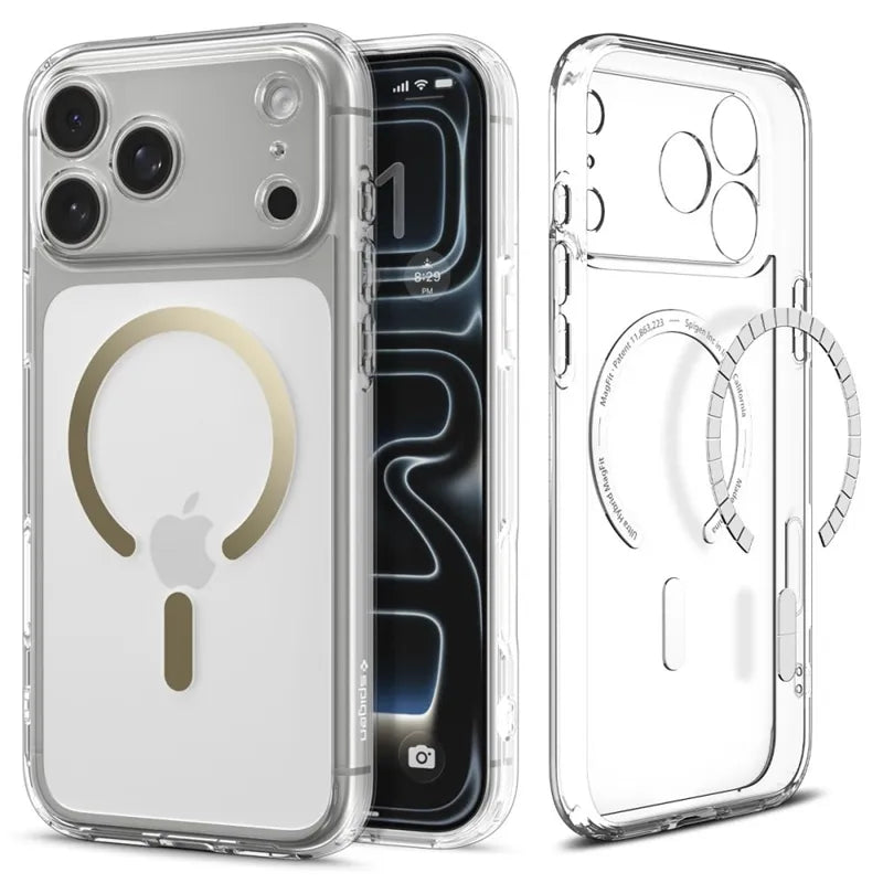 Spigen Ultra Hybrid Mag MagSafe – Dėklas iPhone 17 Pro Max (Skaidrus/Auksinis)