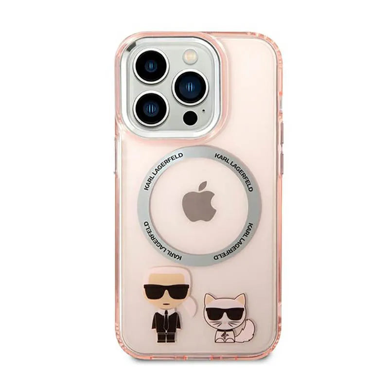 Karl Lagerfeld Karl&Choupette Aluminium MagSafe dėklas iPhone 14 Pro (rožinis)