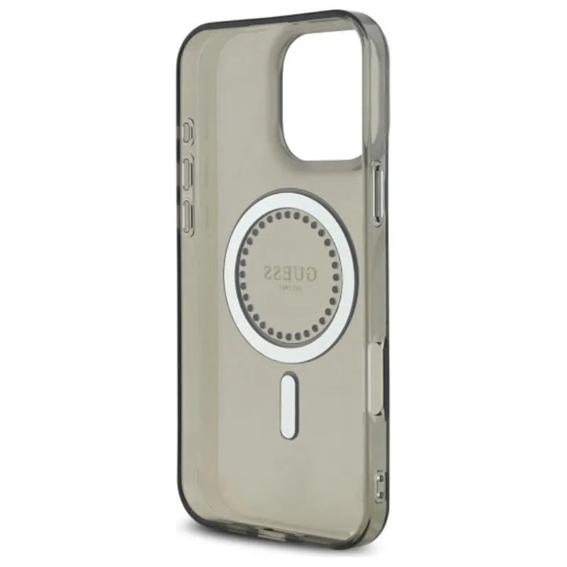 Guess IML Rhinestones MagSafe – dėklas iPhone 16 Pro Max (juodas)