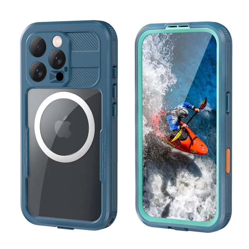 Crong Seal Cover – IP68 vandeniui atsparus dėklas, skirtas iPhone 16 Pro (jūros mėlyna)