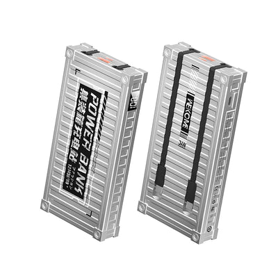 WEKOME WP-339 Container Series – 10000 mAh išorinė baterija su integruotu USB-C ir Lightning laidu, PD 20W + QC 22.5W greitasis įkrovimas (sidabrinė)