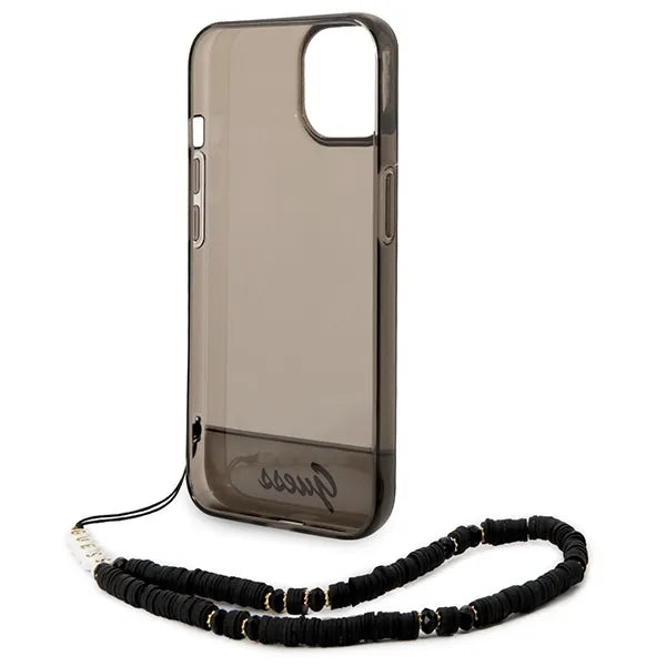 Guess Translucent Pearl Strap – dėklas iPhone 14 Plus (juodas)