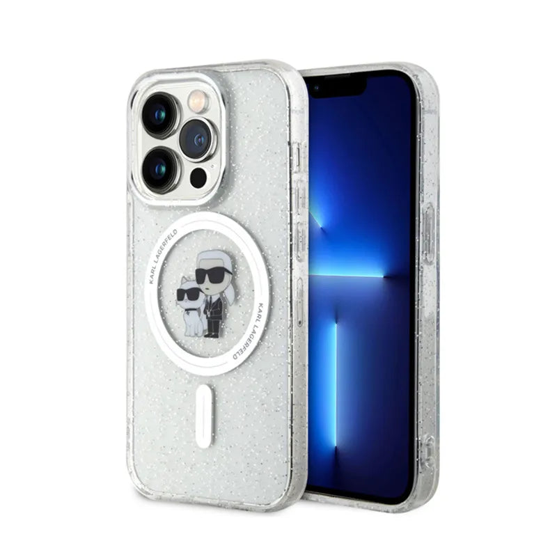 Karl Lagerfeld Karl & Choupette Glitter Magsafe - Dėklas iPhone 15 Pro (Skaidrus)