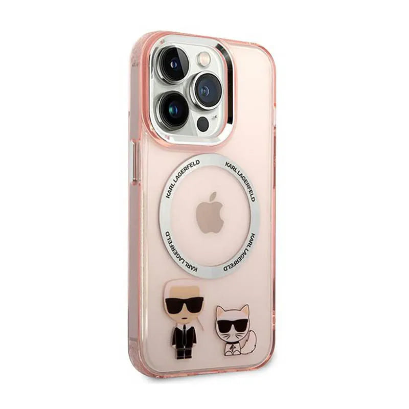 Karl Lagerfeld Karl&Choupette Aluminium MagSafe dėklas iPhone 14 Pro (rožinis)