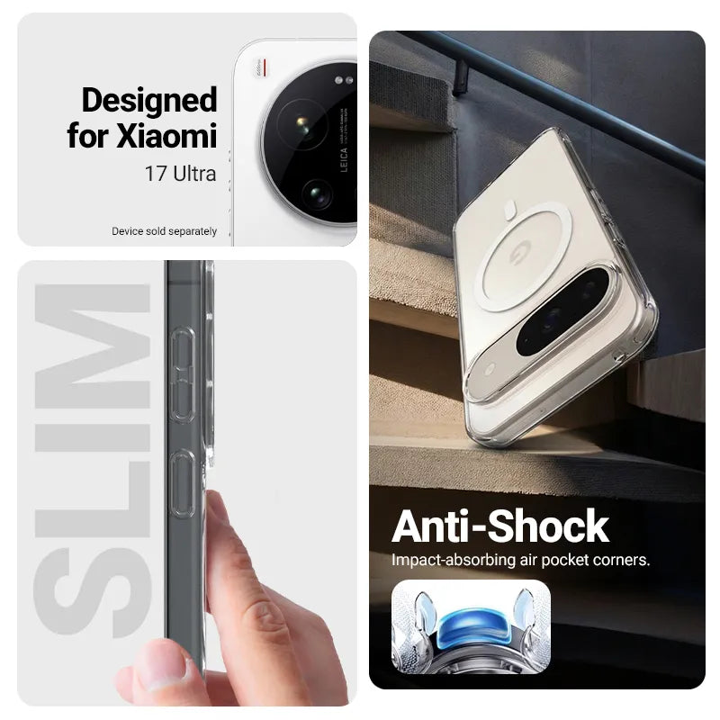 Crong Hybrid Clear Magnetic – MagSafe dėklas telefonui Xiaomi 17 Ultra (skaidrus)
