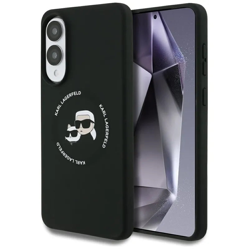 Karl Lagerfeld Silicone Double Heads And Circle MagSafe – dėklas Samsung Galaxy S25 Edge (juodas)