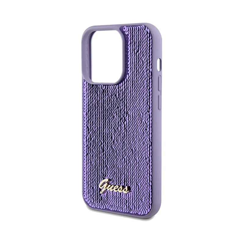 Guess Sequin Script Metal - Dėklas, skirtas iPhone 14 Pro Max (violetinis)