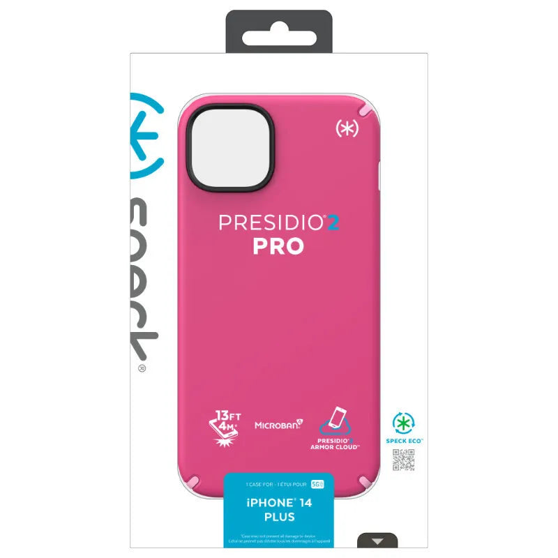Speck Presidio2 Pro – Antibakterinis dėklas Apple iPhone 15 Plus / 14 Plus (Digitalpink / Blossompink / White)