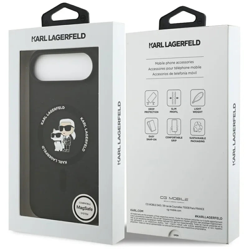 Karl Lagerfeld Silicone Karl & Choupette Ring MagSafe – dėklas iPhone Air (juodas)