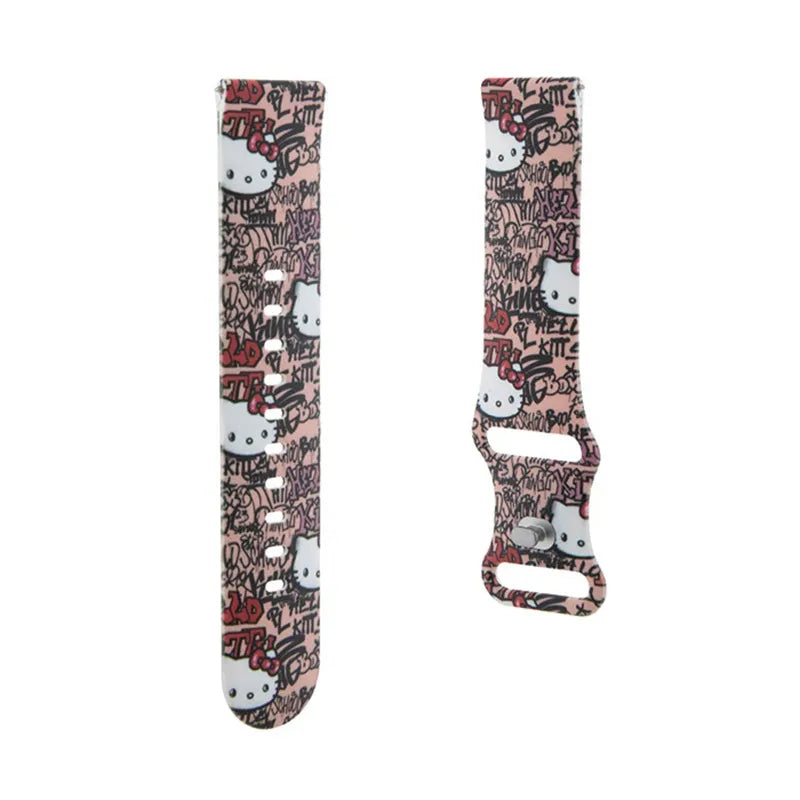 Hello Kitty Silicone Tags Graffiti - universalus dirželis išmaniajam laikrodžiui 22 mm (rožinis)