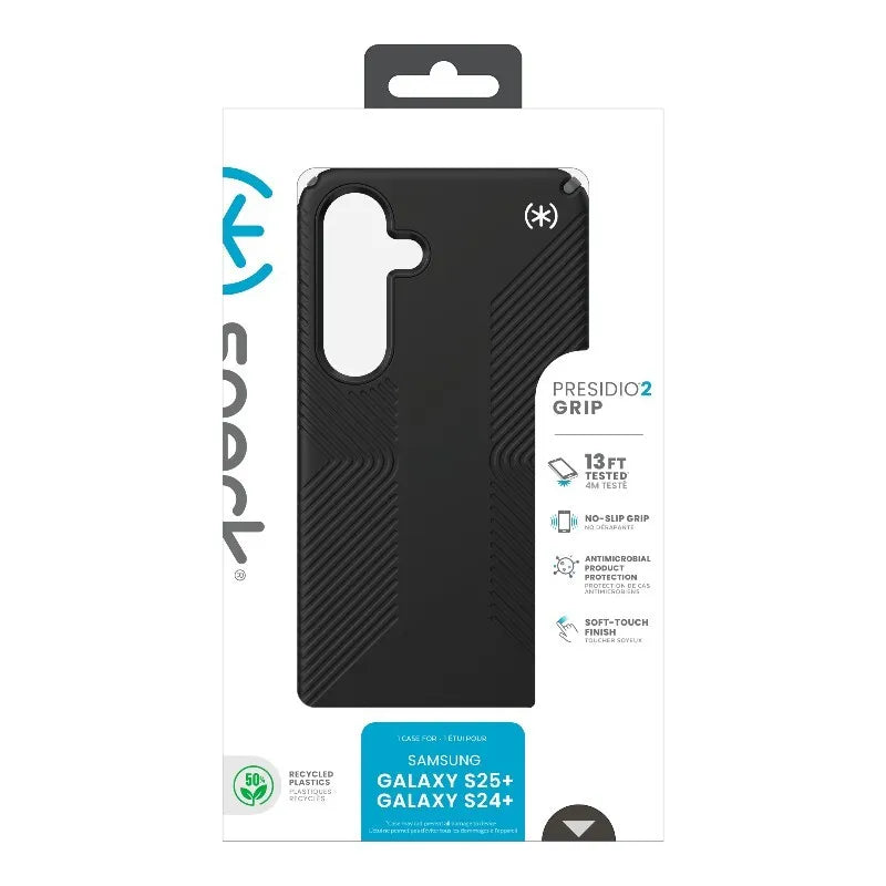 Speck Presidio2 Grip – Dėklas, skirtas Samsung Galaxy S25+ / 24+ (Juodas/Pilkas/Baltas)