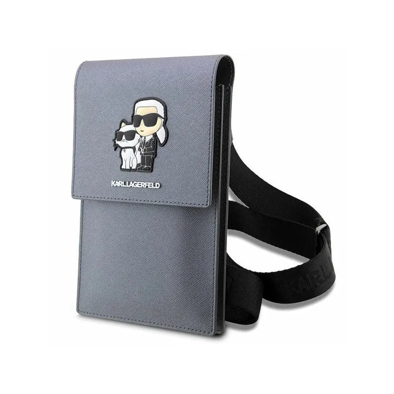 Karl Lagerfeld Saffiano NFT Karl & Choupette - krepšys išmaniajam telefonui ir priedams (sidabrinis)