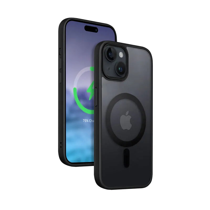 Crong Hybrid Frost MAG Cover – iPhone 15 Plus MagSafe dėklas (juodas)