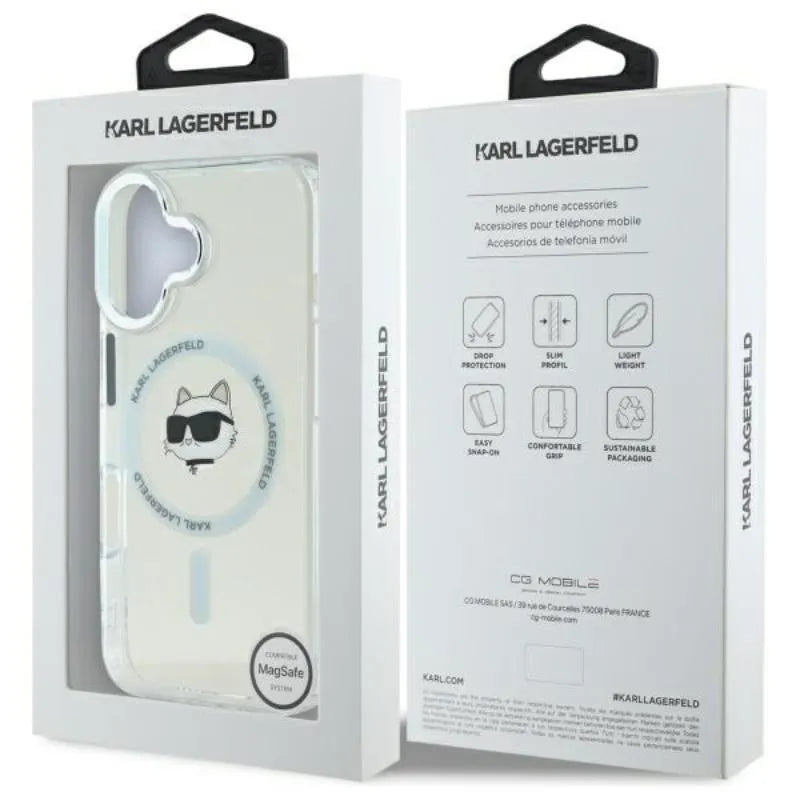 Karl Lagerfeld IML Metal Choupette Head MagSafe – Dėklas iPhone 16 (baltas)