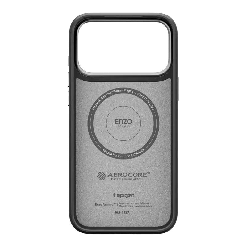 Spigen Enzo Aramid T Mag MagSafe - Dėklas iPhone 17 Pro Max (Juodas/Sidabrinis)