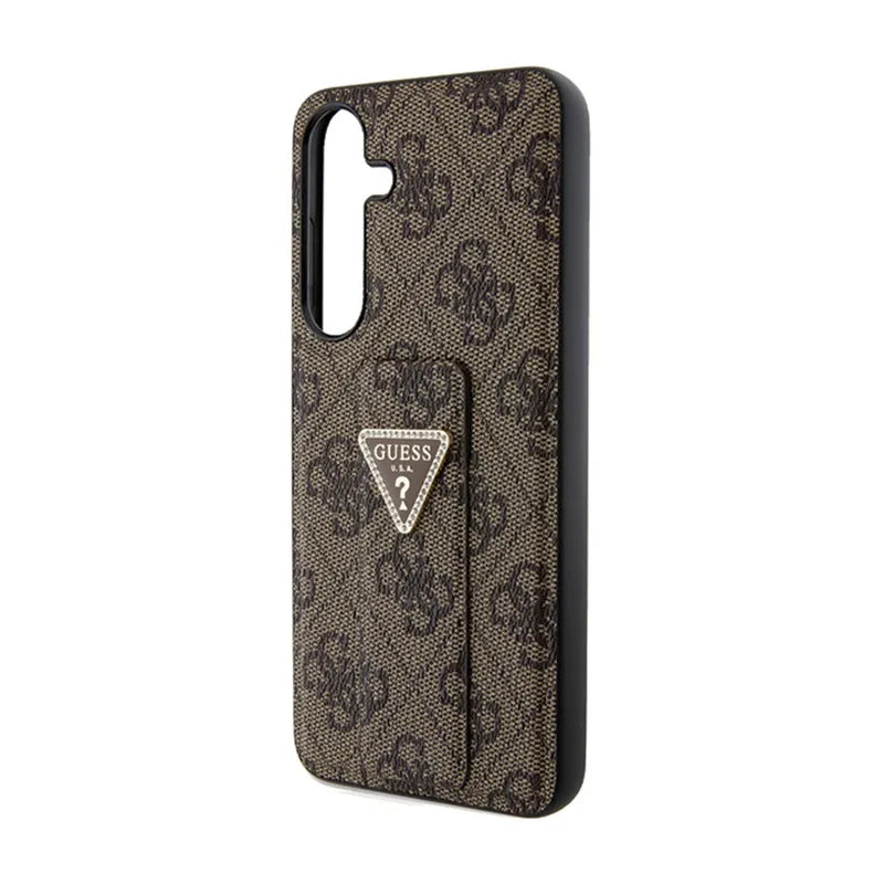 Guess Grip Stand 4G Triangle Strass Logo - Dėklas Samsung Galaxy S24 (Ruda)
