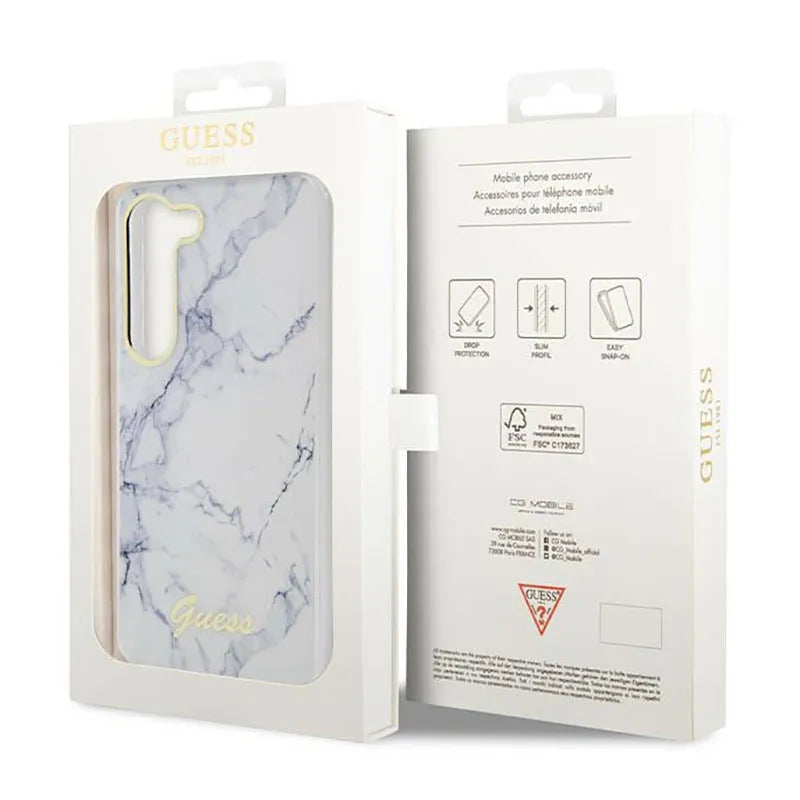 Guess Marble Collection – dėklas Samsung Galaxy S23+ (baltas)