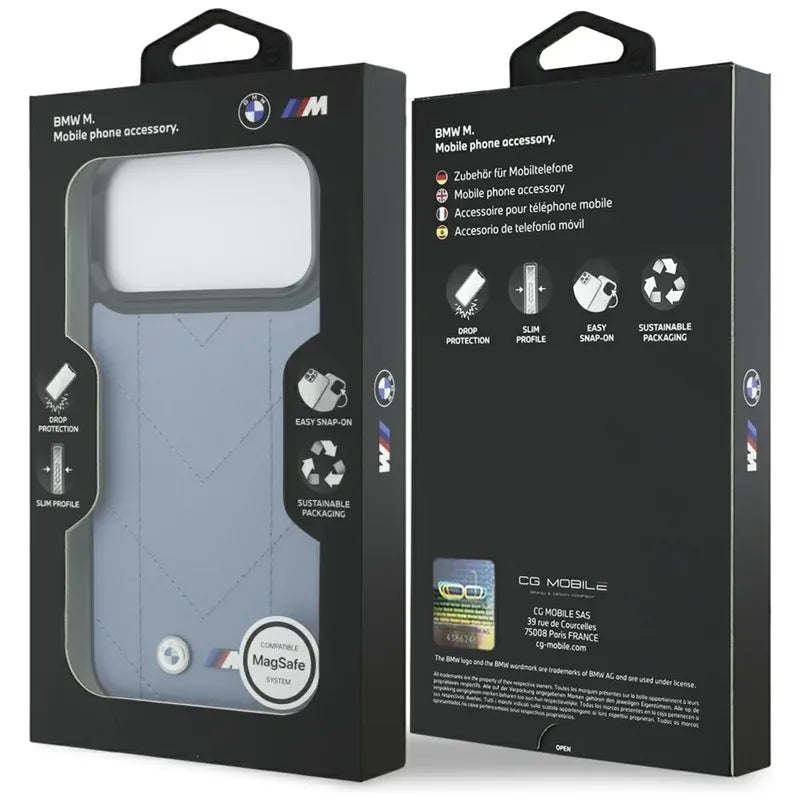 BMW M Quilted Logo MagSafe – iPhone 17 Pro Max dėklas (mėlynas)