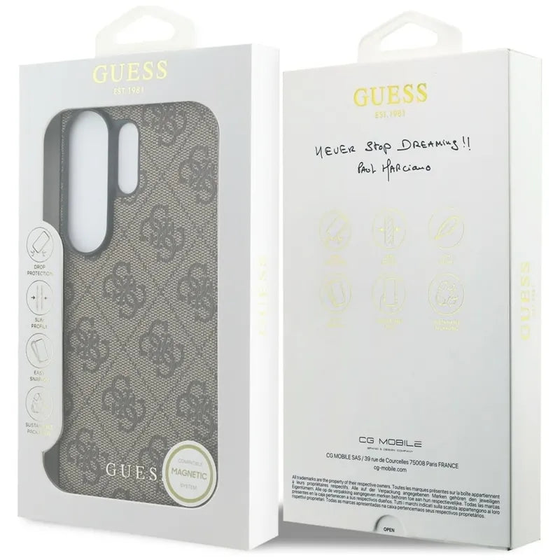 Guess 4G Classic Logo Charm MagSafe - Dėklas Samsung Galaxy S26 Ultra (Rudas)