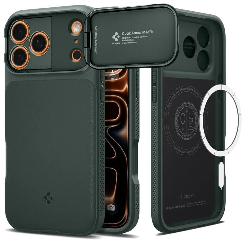 Spigen Optik Armor Mag MagSafe – dėklas iPhone 17 Pro Max (žalias)