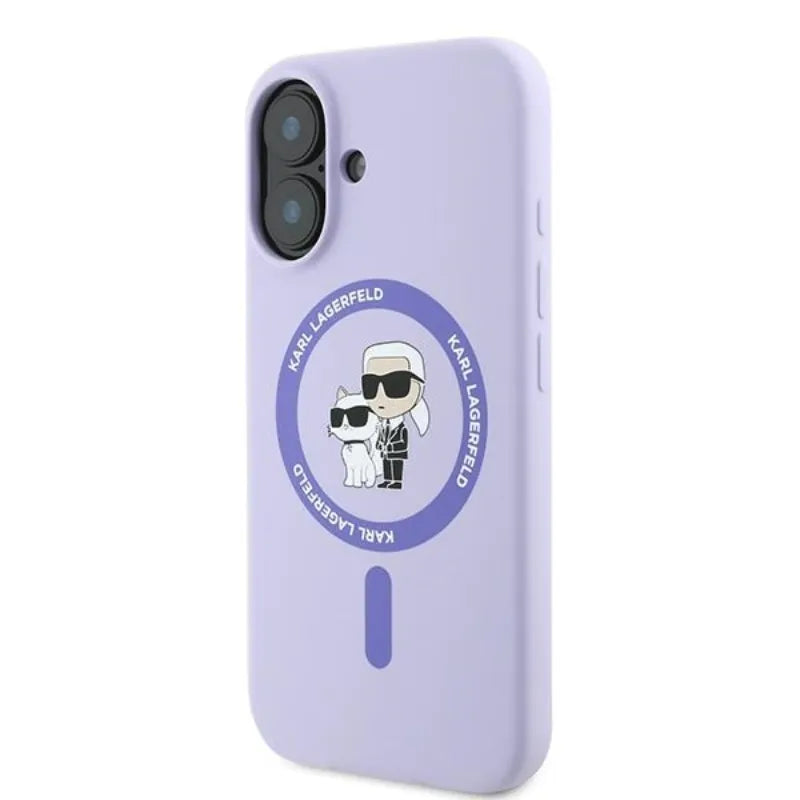 Karl Lagerfeld Silicone Karl & Choupette Ring MagSafe – Dėklas iPhone 16 Plus (violetinis)