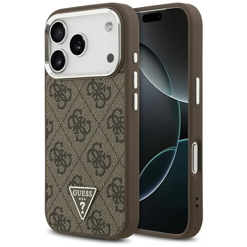 „Guess 4G Triangle Logo MagSafe“ dėklas „iPhone 17 Pro“ (rudas)