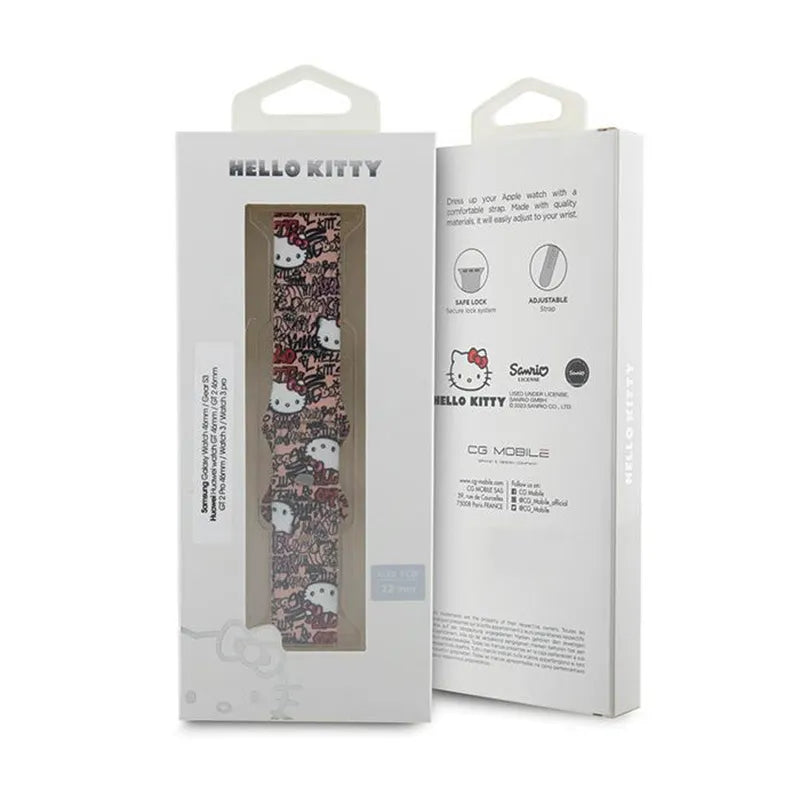 Hello Kitty Silicone Tags Graffiti - universalus dirželis išmaniajam laikrodžiui 22 mm (rožinis)