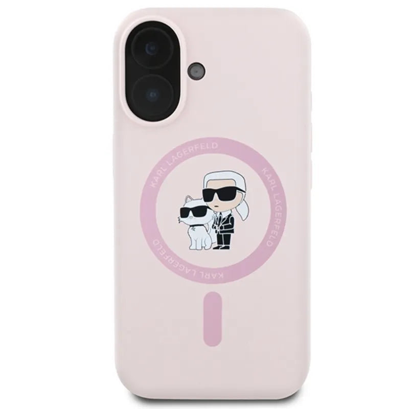 Karl Lagerfeld Silicone Karl & Choupette Ring MagSafe - dėklas iPhone 16 (rožinis)